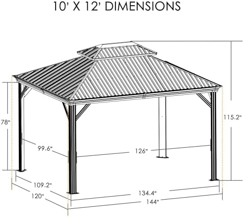 Kozyard Apollo 10’x12’ Hardtop Gazebo, Wooden Coated Aluminum Frame Canopy