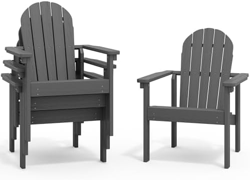 SERWALL HDPE Stackable Adirondack Chairs Set of 4,Space-Saving, Grey
