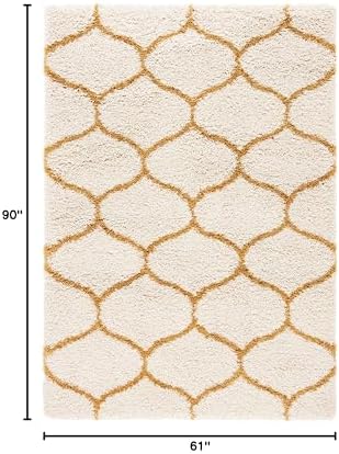 SAFAVIEH Hudson Shag Rug 5'3"x7'6", Plush Trellis Ivory & Gold SGH280F