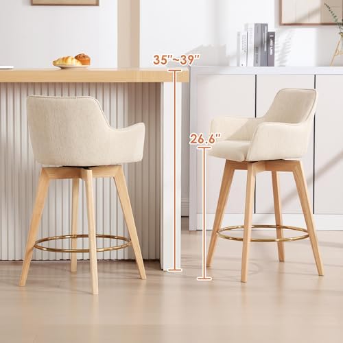 ONEVOG Swivel Counter Height Bar Stools with Backs, Natural Solid Wood Legs