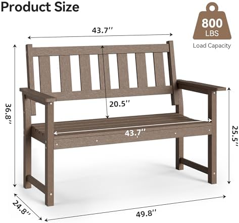 50" HDPE Outdoor Bench Weatherproof Patio Seating, Mocha Brown