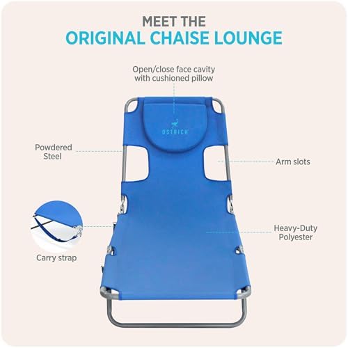 Ostrich The Original Chaise Lounge 72"x22" Portable Reclining Lounger, Blue