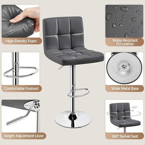 Yaheetech Bar Stools Set of 4 Adjustable Counter Height Barstools Gray