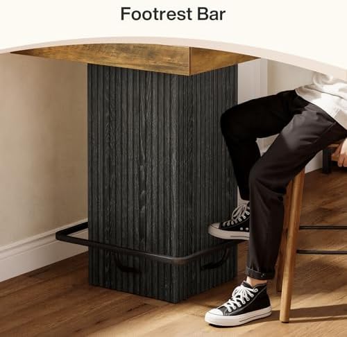 Tribesigns Square Bar Table, Kitchen Dining Table, Industrial Counter Height Pub Cocktail Table Home Bar Unit with Metal Footrest for Dining Room, Tavern, Coffee Corner, Bistro, Rustic Brown