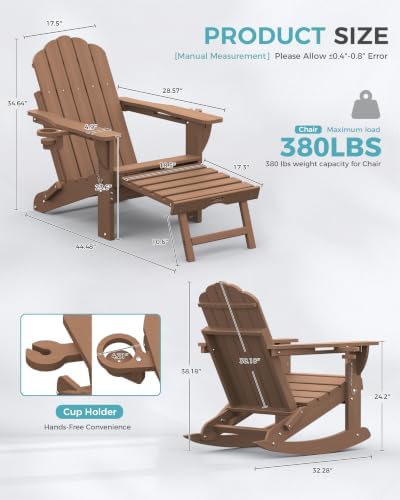 Ciokea Rocking Adirondack Chairs Set of 2 with Retractable Ottoman (Teak)