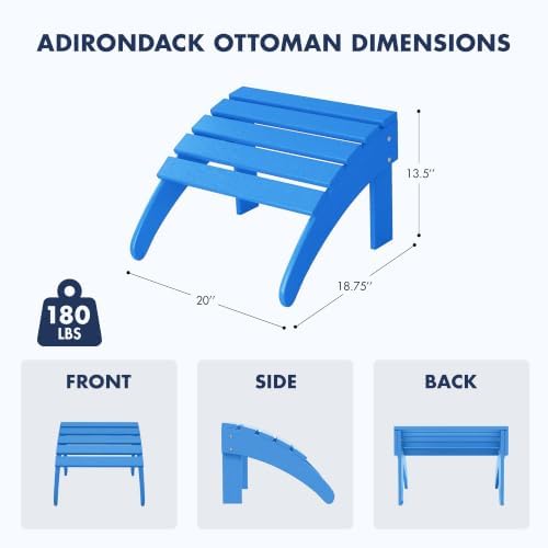 WO Home Furniture HDPE Folding Adirondack Ottoman, Pacific Blue