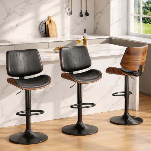 Swivel Bar Stools 2PCS, Adjustable Bentwood Barstools for Kitchen Counter