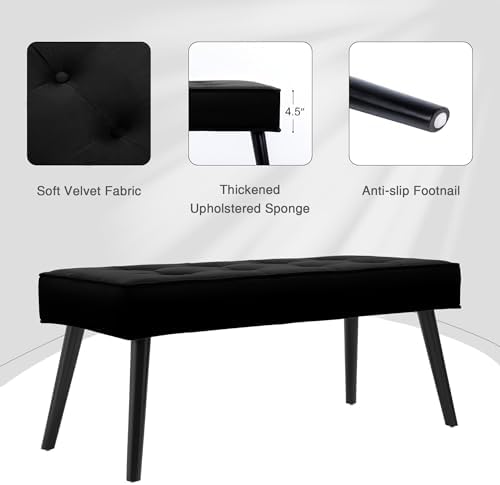 LOULENS Entryway Bench, 40" Modern Velvet End of Bed Bench, Black