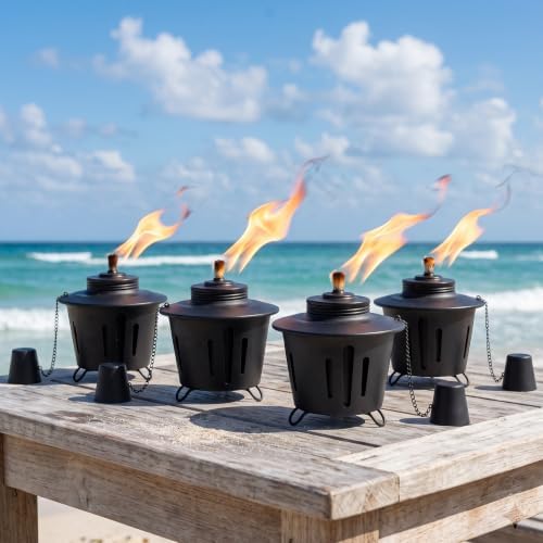 6 Pack Citronella Table Top Torches, 15oz Mini Fire Pit Tabletop Torch for Outside, Metal Tabletop Flame Torch Includes Long Lasting Wick and Snuffer for Yard, Patio, Deck, Garden, Party
