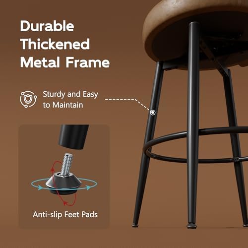 26" Brown Bar Stools Set of 4, Swivel Kitchen Island Chairs