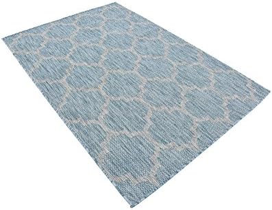 Unique Loom Outdoor Trellis Collection Area Rug (4' 1" x 6' 1" Rectangle, Aquamarine/ Gray)