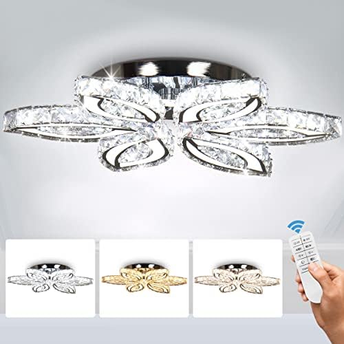 CLAIRDAI 20" Dimmable Crystal Flower Chandelier Ceiling Light