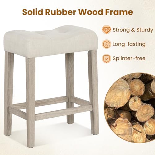 GIANTEX 24" Saddle Bar Stools Set of 4, Farmhouse Button Tufted Barstools