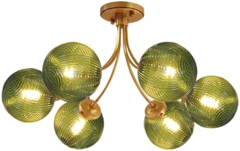 mid century 6-light gold chandelier green flush mount shown in use