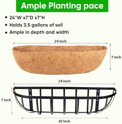 HKZ Deck Balcony Railing Planter Window Boxes - 2 Pack 24 Inch Planter Box, Balcony Planters Railing Hanging, Window Boxes Outdoor Fence Planters