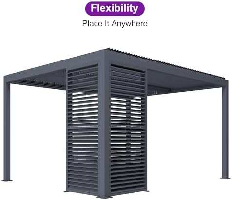PURPLE LEAF Louvered Pergola Accessory 94AS Aluminum Louver Grille for Optimal Privacy, Sunlight Control Three Panels a Complete 10' Side Fixed Shutter Wall, Pergola Not Included