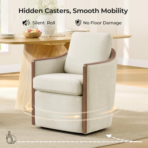 CHITA Upholstered Dining Chairs Set of 4 with Hidden Casters, Cream