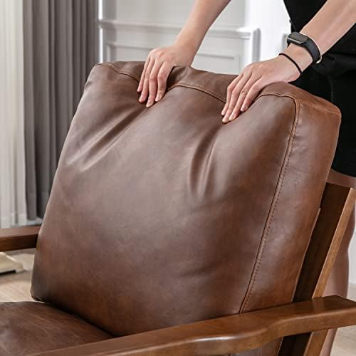 chairus Mid-Century Modern Brown Faux Leather Accent Chair, Comfy Upholstered Lounge Armchair with Removable Cushions & Solid Wood Frame, Retro Fabric Reading Chair for Living Room Bedroom Office