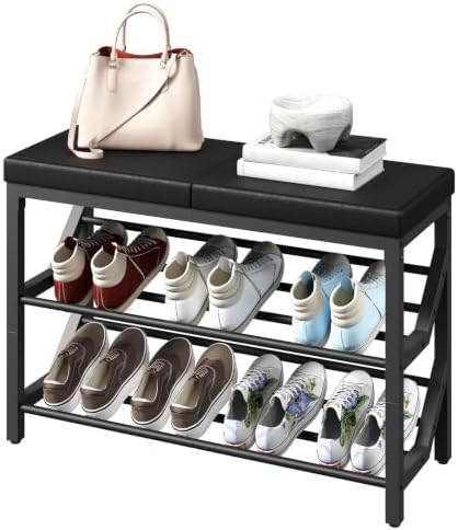 YATINEY Shoe Bench with Cushion, Entryway Bench with Shoe Storage, HX09BB