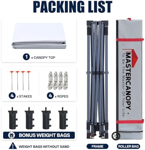 MASTERCANOPY 10x10 Durable Pop Up Canopy Tent with Roller Bag, White