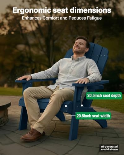 YEFU Oversized Adirondack Chair with Cup-Holder- Navy Blue