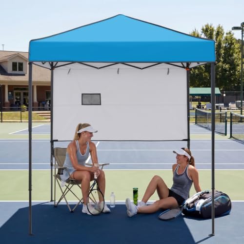 EAGLE PEAK Instant Pop Up Canopy with Adjustable Sun Wall 6x4, Straight Lightweight Compact Portable Tent with Carry Bag, Light Blue