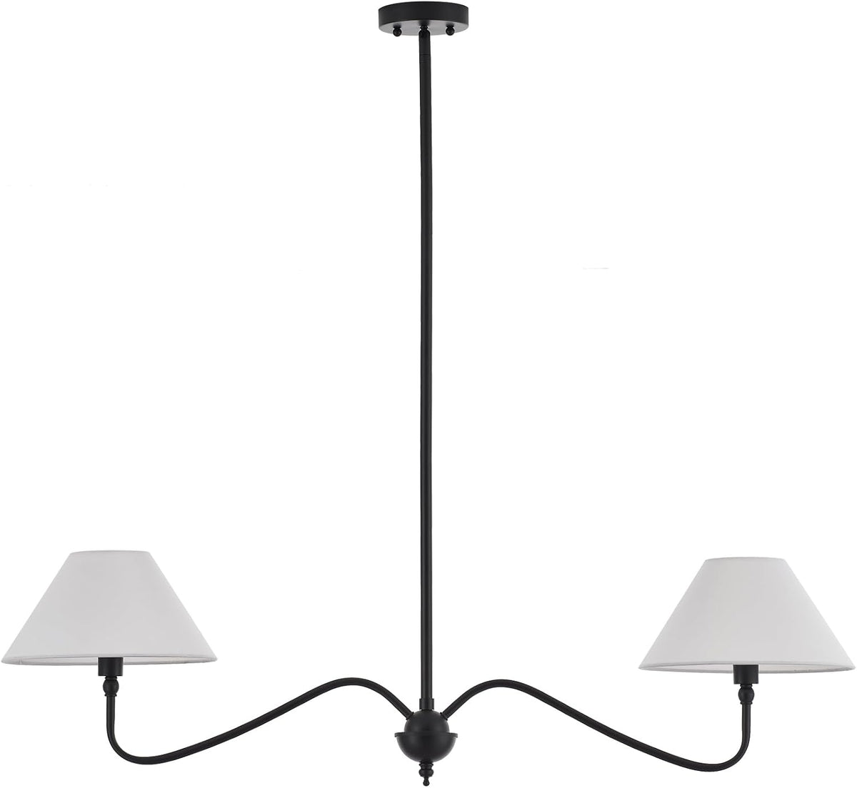 Modern Linear Chandelier for Kitchen Island, 2-Light Linear Light Fixture with Off-White Fabric Shade, Rustic Pendant Light for Dining Room