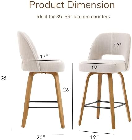 Swivel Bar Stools, Set of 2, 26" Counter Height, Beige
