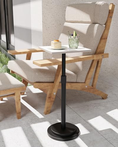 Square Side Table, Height Adjustable Vintage Drink Stand, White