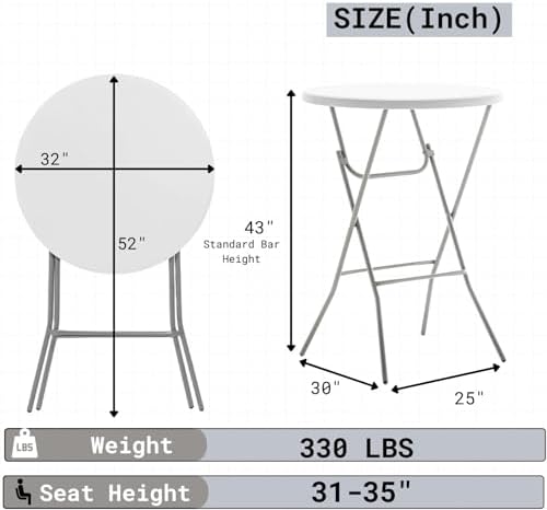 BTExpert 32" Round 43" Bar Height White Granite Plastic Folding Table Portable Commercial Table Banquet Card Coffee Dining Cocktail Table for Wedding Party Event Home Kitchen Outdoor Set of 2
