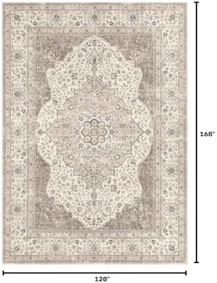 Vintage 10x14 Washable Area Rugs for Living Room, Non Slip, Brown