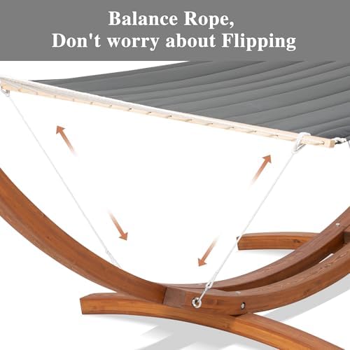 SUNCREAT Double Hammock with Wooden Stand, Dark Gray