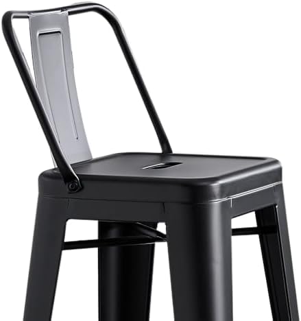 AC Pacific 30” Metal Barstool Set of 2 – Country Rustic Style with Low Back, Lightweight & Sturdy Build, Easy Assembly – Matte Black