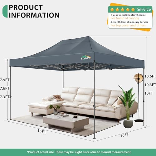 COBIZI 10x15 Heavy Duty Pop Up Canopy Tent with 4 Sidewalls, Gray