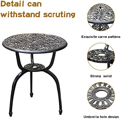 YKSY&YKSY Patio Bistro Set.Rust-Resistant Cast Aluminum Bistro Table Set with Umbrella Hole for Backyard (Crown Copper)