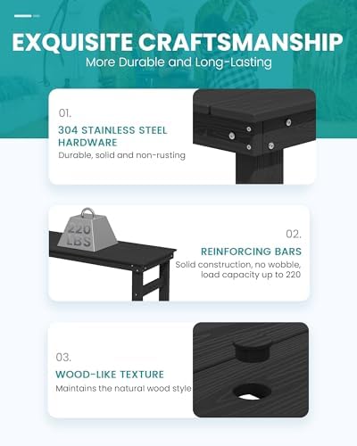 SERWALL 41" HDPE Outdoor Bar Table with 1.6" Umbrella Hole, Black