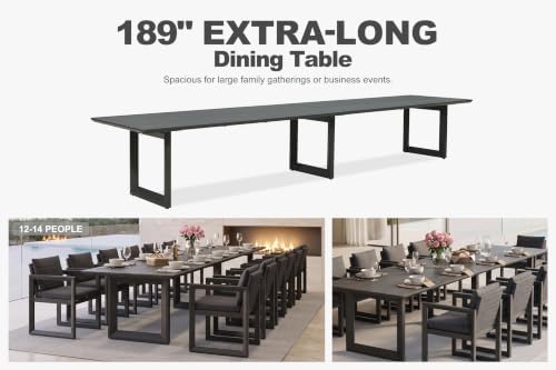 PURPLE LEAF Outdoor Dining Set for 14 Table and Chairs w/Cushions, Grey