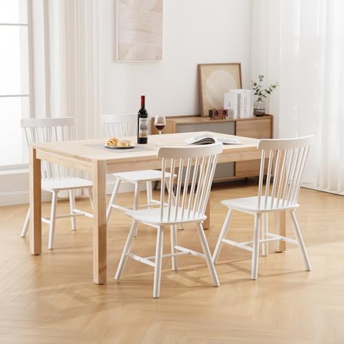 chairus Dining Chairs Set of 8, Dining Room Side Chair Farmhouse Natural Wooden Kitchen Chairs Windsor Dining Chair Vintage High Back Dining Chairs for Dining Room Kitchen Restaurant - White