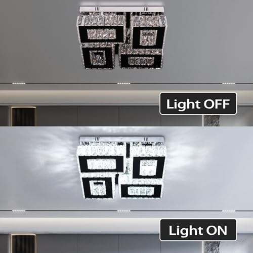 13.1" Modern Square Crystal Flush Mount Chandelier Ceiling Light cool white