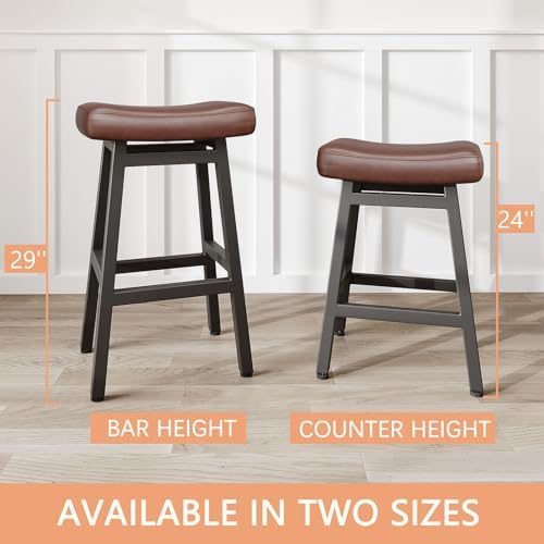 Raynesys 29 Inche Bonded Leather Counter Height Bar Stools Set of 2 Curved