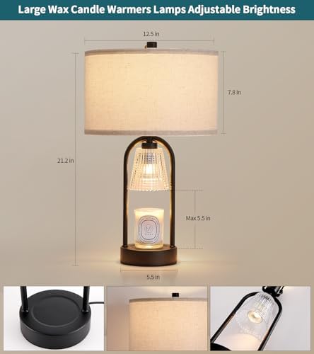 2-in-1 Candle Warmer Lamp with Timer and Dimmer, Black Decorative Table Lamp and Wax Warmer for Jar Candles, Independent Controls, 3 Bulbs Included, Gifts for Women