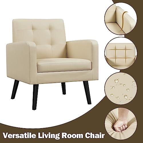 Yaheetech Mid Century Accent Chair Living Room Chair Retro Beige