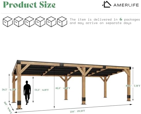 AMERLIFE 10x20FT Spruce Wood Hardtop Grill Gazebo with Sloped Roof