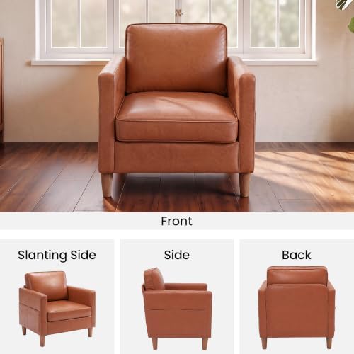 Faux Leather Accent Chair Mid Century Modern Armchair for Living Room