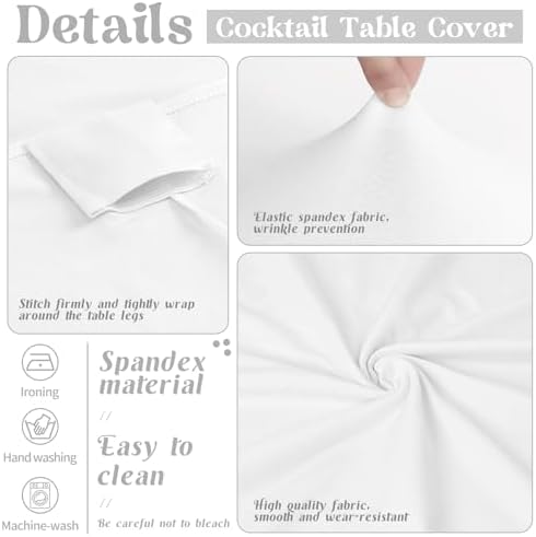 HAISIWLKJ 8 Pack Cocktail Table Covers 32x43 Inch Fitted Stretch Spandex Square Corners White Table Cover High Top Cocktail Round Tablecloth for Party, Wedding, Birthday, Banquet(White)