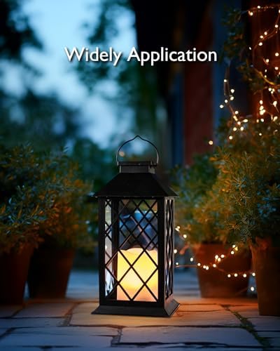 Homemory 2 Pack 13'' Black Solar Lanterns, Flickering Flame Hanging Lights