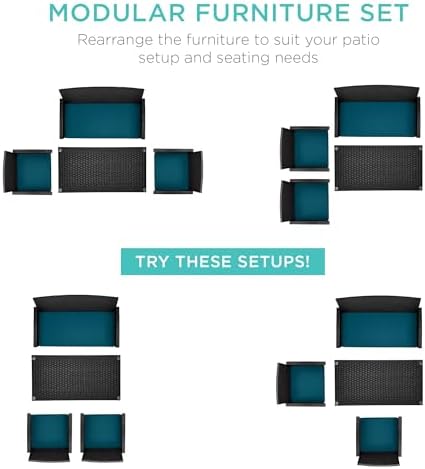 Best Choice Products 4-Piece Outdoor Wicker Patio Conversation Furniture Set for Backyard w/Coffee Table, Seat Cushions - Black/Peacock