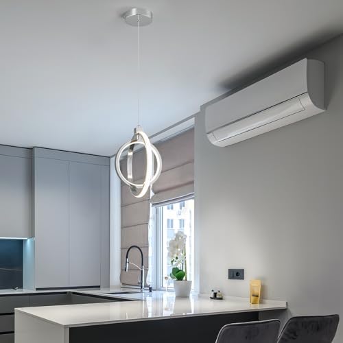 Modern LED Chandelier Chrome Ring Pendant Light Fixtures 4000K Dimmable Height Adjustable Pendant Lighting for Dining Room Kitchen Island Bedroom Living Room Foyer（Chrome Round 3-Pack）