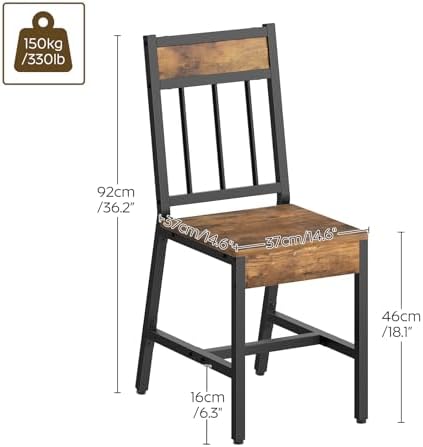 YATINEY Dining Chairs Set of 4, Industrial Kitchen Chairs with Metal Frame, Slanted Back, Wooden Dining Chair Set, for Kitchen, Living Room, Rustic Brown and Black CY03L4BR