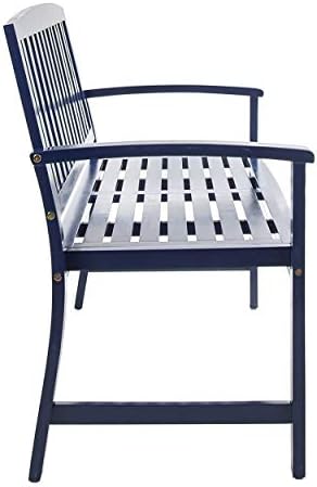 Christopher Knight Home Loja Outdoor Acacia Wood Bench, Pu Navy Blue